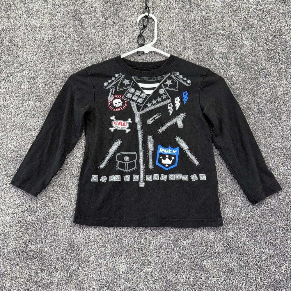 Garanimals Shirt Boys 5T Black Long Sleeve Biker Jacket Skull Graphic Tee